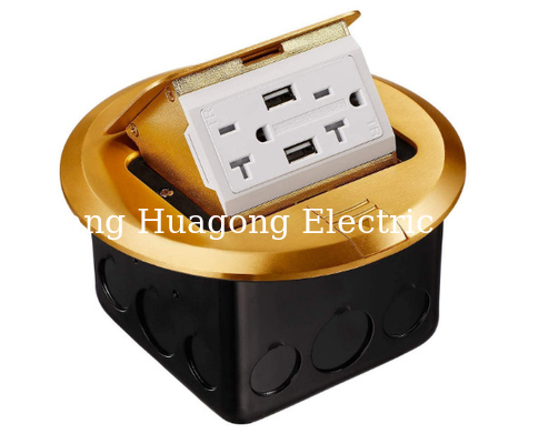 16A EU 2 Pin Floor Socket With USB Copper Fast Pop Up Waterproof